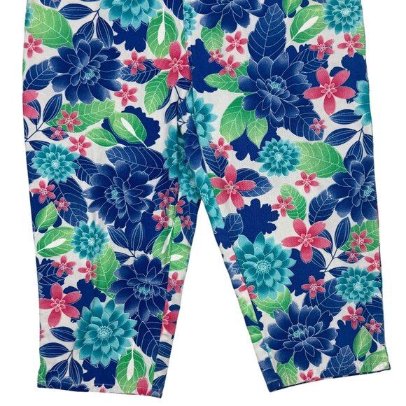 Bill Blass Women's Bold Floral Capri Pants Sz 16 Hi Rise Blue Pink Green Cotton - Picture 6 of 12